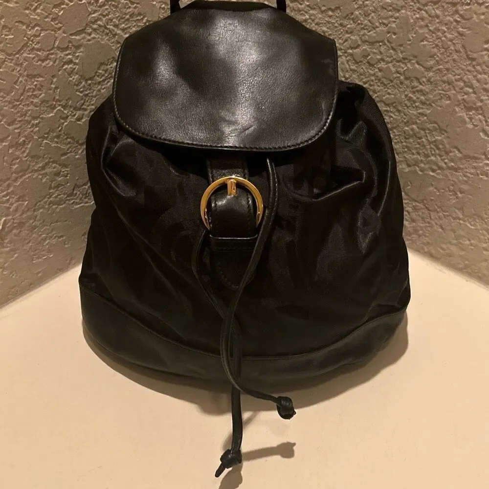 Vintage Salvatore Ferragamo Mini Backpack Black Nylon Leather Gancini Accents